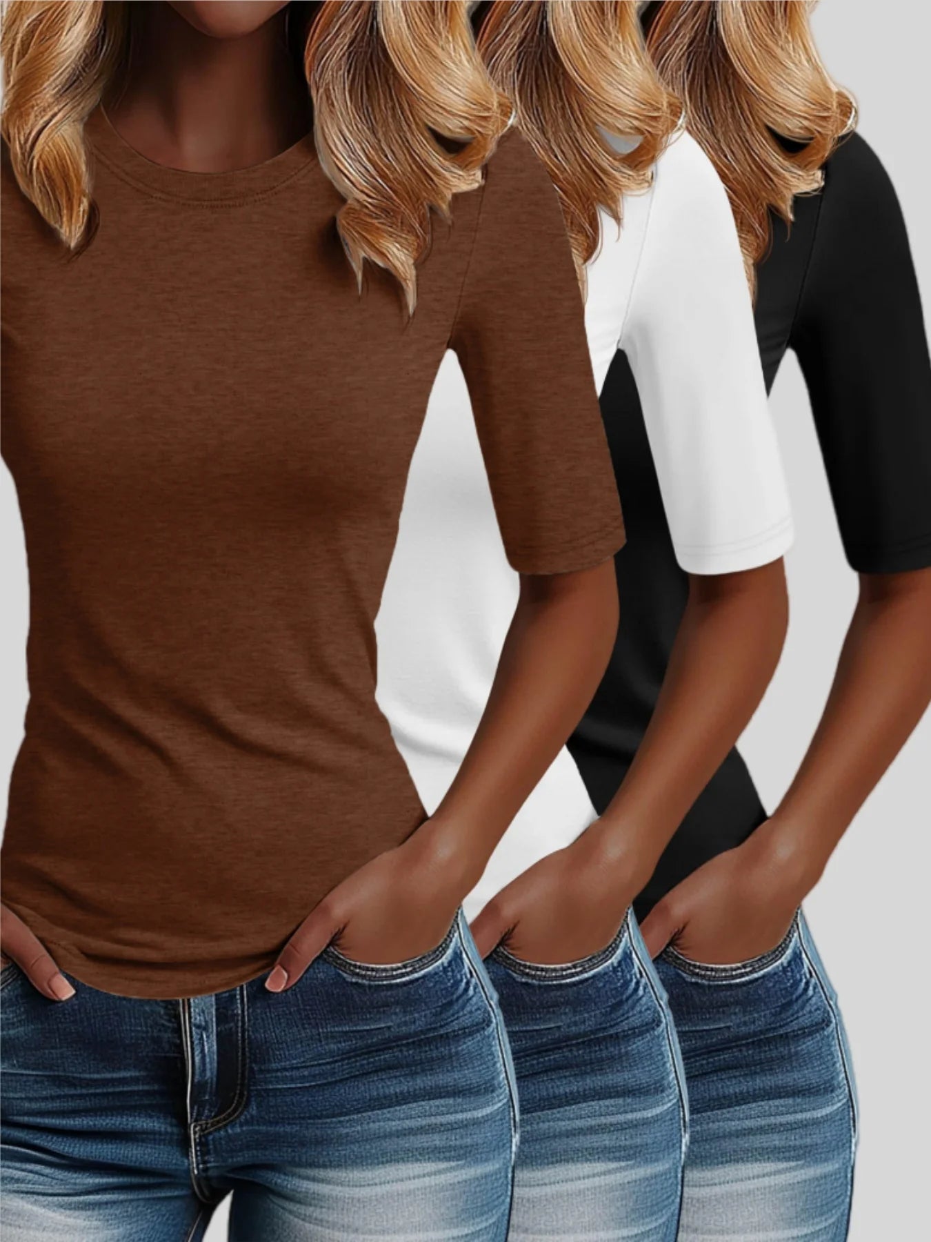 Autumn new elegant and versatile women's three-piece set with long sleeves and round neck.