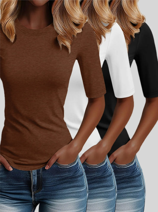 Autumn new elegant and versatile women's three-piece set with long sleeves and round neck.