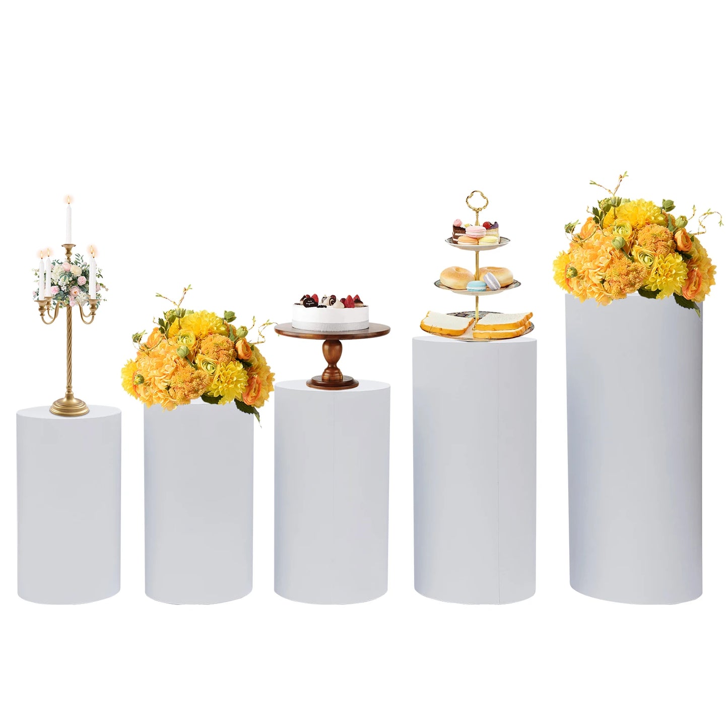 5Pcs Cylinder Pedestal Covers Plinth Stand Pillar Covers Cylinder Plinth Stand Covers for Engagement Wedding Decoration Props