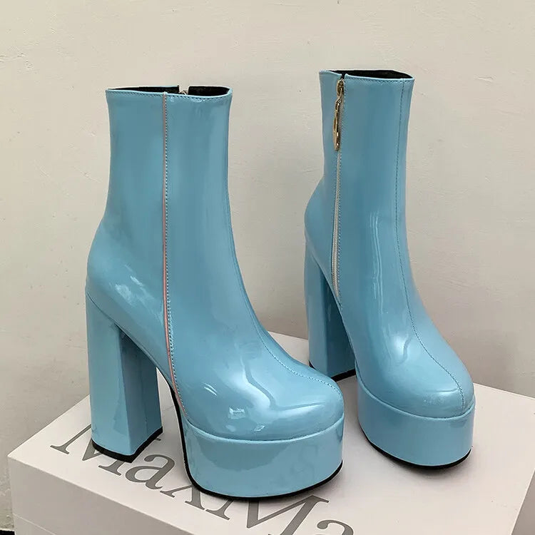 Autumn Winter 2025 New Super High Heels Zipper White Ankle Boots for Women Round Head Casual Party Versatile Platform Shoes 43
