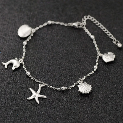 1PC Stainless Steel Shell Star Dolphin Anklet Silver Color Ocean Pendant Chain Anklet Women Summer Beach Barefoot Sandal Jewelry