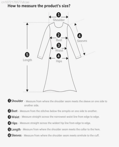 Size measurement guide for gothic black party dress for women with dimensions for shoulder, waist, hips, and sleeves