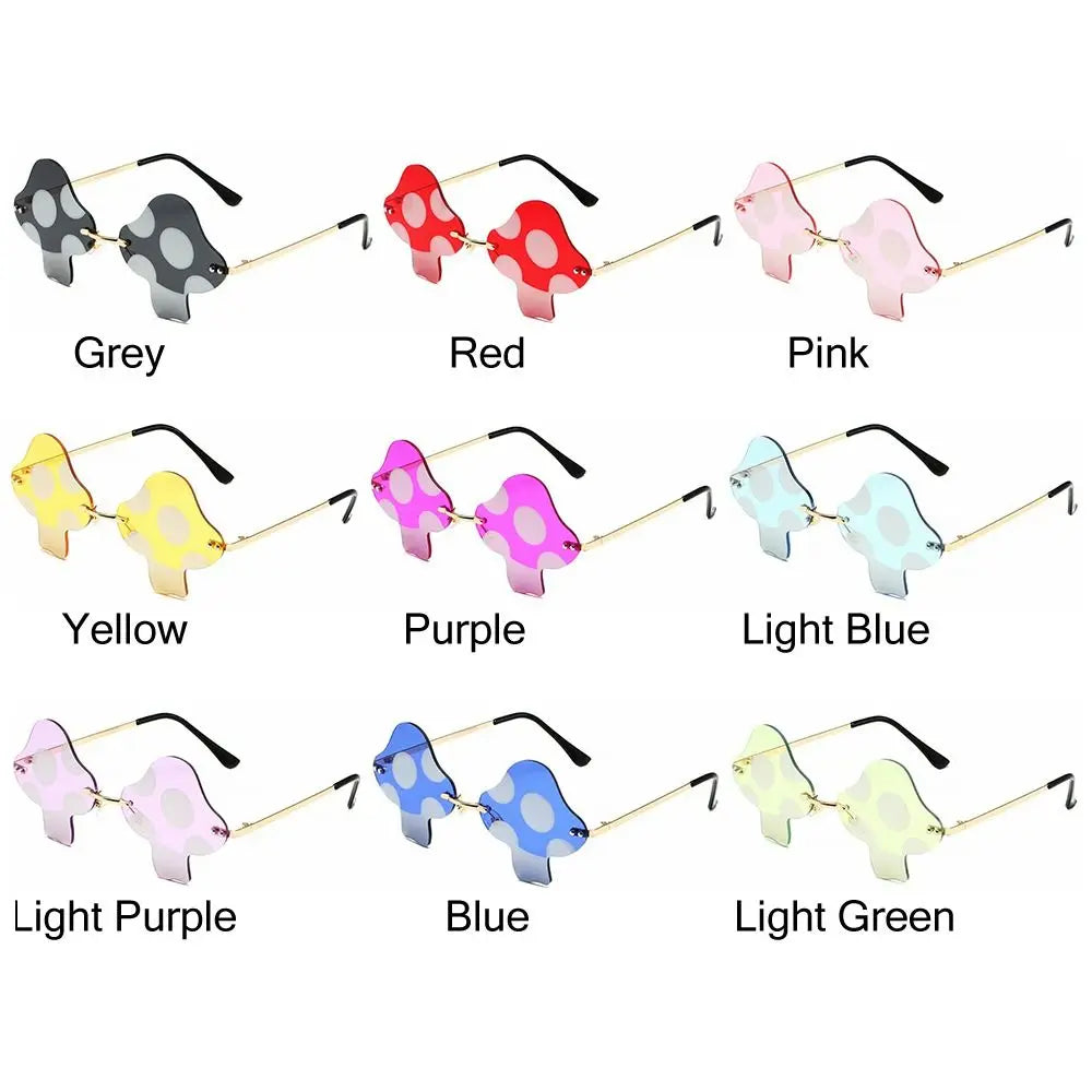 Mushroom Shape Sunglasses Irregular Rimless Sun Glasses Trendy Fun Sunglasses for Women Men Halloween Party Cosplay Eyewear