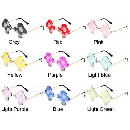 Mushroom Shape Sunglasses Irregular Rimless Sun Glasses Trendy Fun Sunglasses for Women Men Halloween Party Cosplay Eyewear