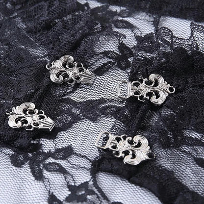 Vintage Dark Gothic Lace Mesh Long Flare Sleeve Overlay Turtleneck Covers Grunge Aesthetic Black Tops Streetwear for Women Egirl