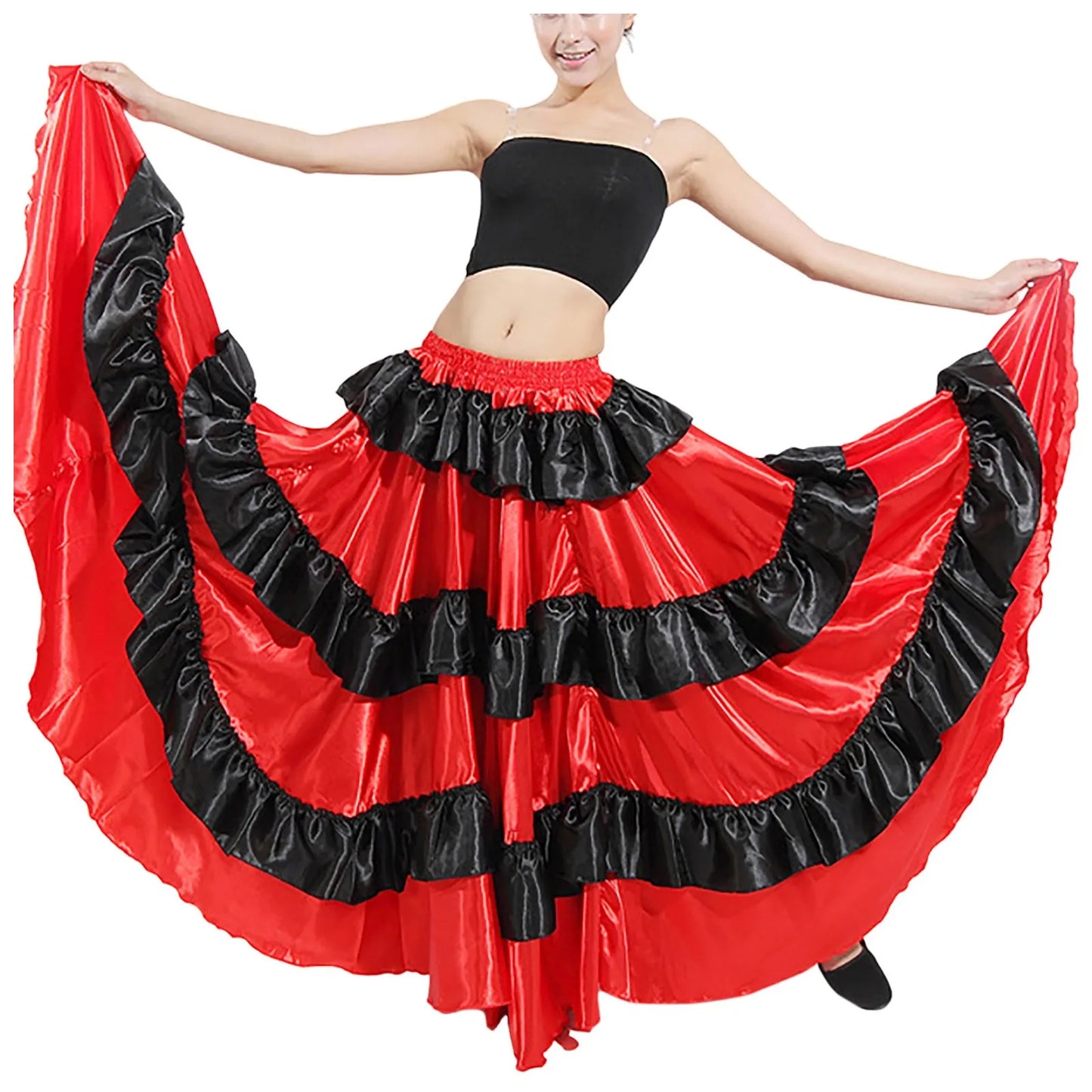Womens Spanish Bull Dance Skirt Belly Dance Skirt Large Swing Skirt Ruffle Long Full Folkloric Mexican Skirt Flowy Dancing Dress