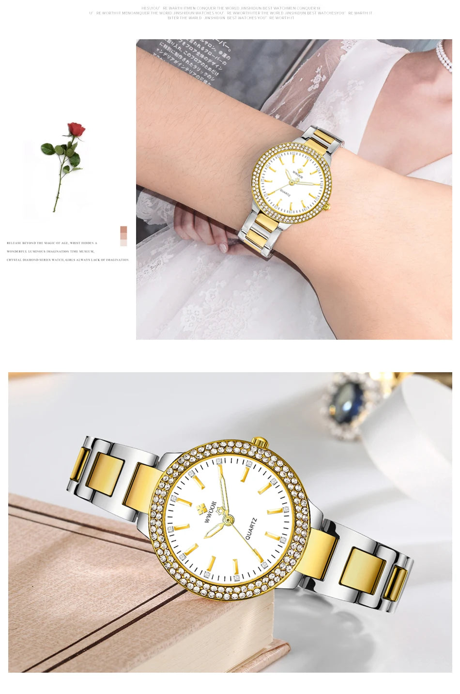 WWOOR New Women's Watches Fashion Crystal Diamond Ladies Quartz Wristwatch For Woman Relogio Feminino Female Montre Reloj Mujer