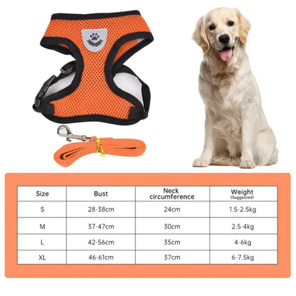 Nylon Adjustable Dog Harness Reflective Soft Breathable  Pull Dog Harness Vest Pet Harness and Leash  Walking Pet Supplies