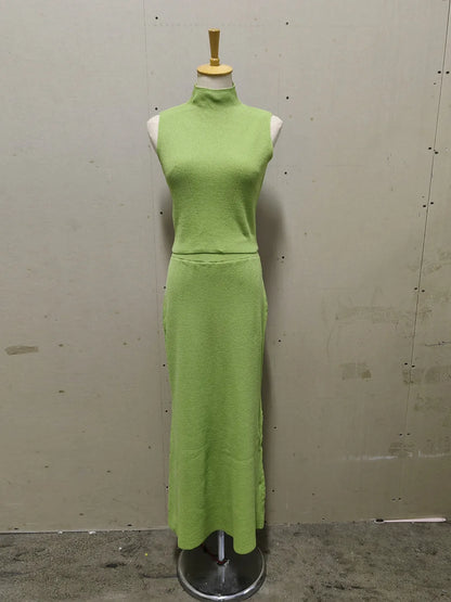 Autumn Elegant Long Skirt Two-piece Set Women's Sleeveless Knitted Turtleneck Vest Slim Skirt Set Female New Fashion Skirt Set