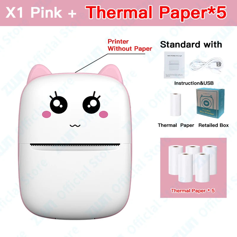 ZWN Portable Bluetooth Mini Printer Mobile Phone Photo Title Note Print Pocket Student Error Label Printer for Children's Gifts