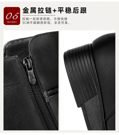 Leather Women Boots 2024 Winter Thick Wool Lined Genuine Leather Women Snow Boots Large Size Women Winter Shoes