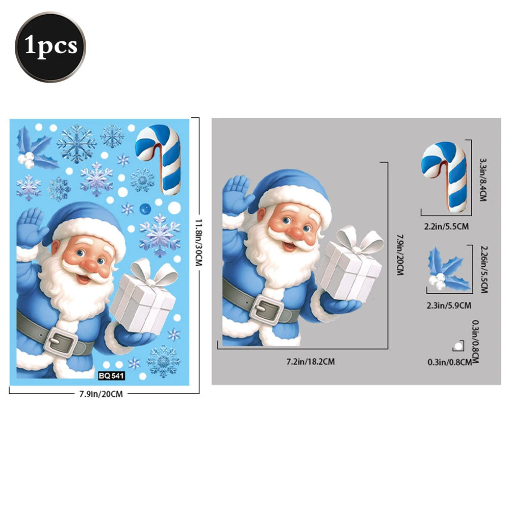 Christmas Window Static Clings Snowman Santa Claus Snowflake Reindeer Cute Xmas Decoration Decal Sticker Home Ornaments Supplies
