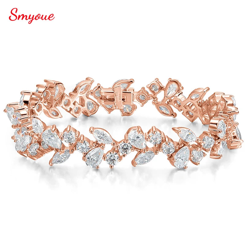Smyoue 16.8-20.4CTTW Luxury Water Drop Moissanite Bracelet Wedding Female Jewelry Full Diamond Sterling Silver Bangle Plated 18K