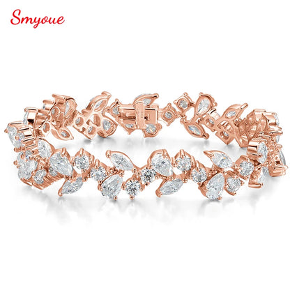Smyoue 16.8-20.4CTTW Luxury Water Drop Moissanite Bracelet Wedding Female Jewelry Full Diamond Sterling Silver Bangle Plated 18K