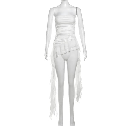Nibber 2024 Spring New Solid Color Sweet Gentle Cute All-match High Street Travel Sexy Cool Women Chest Wrap ruched Tassel Vest