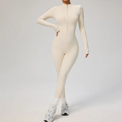 TRY TO BN Sports Yoga Jumpsuit Long Sleeves Zipper Sportswear Fitness Pants Workout Bodysuit One Piece Tights Women Gym Clothing