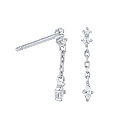 925 Sterling Silver Ear Needle Geometric Zircon Metal Earrings for women Shiny Crystal Luxury Small Stud Fashion Wedding Jewelry