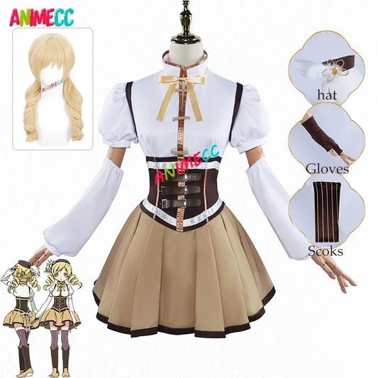ANIMECC in Stock XS-3XL Tomoe Mami Cosplay Puella Magi Madoka Magica Combats Wig Hat  Anime Halloween Party Uniform for Women
