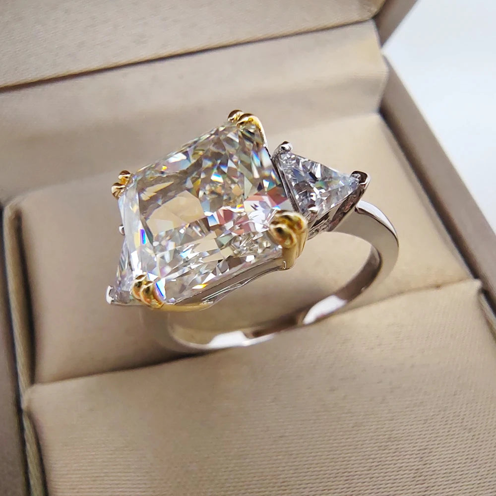 Luomansi 10*10MM Crushed Ice High Carbon Diamond Ring 100%-S925 Silver Ladies Jewelry Wedding Party Crystal Gift