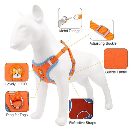 Dog Harness with 1.5m Traction Leash Set  Pull Dog Vest Strap Adjustable Reflective Breathable Harness  Dogs Puppy and Cats Flea