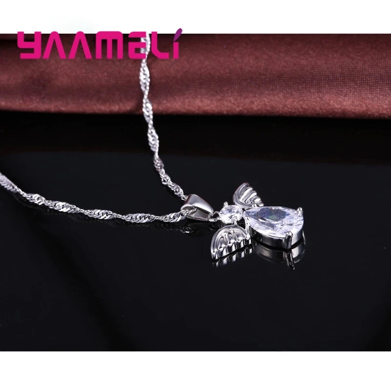 Sale Specials Cute Angel Shape Jewelry Sets Crystal 925 Sterling Silver Color Pendant Necklace And Earring Set Lady Birthday