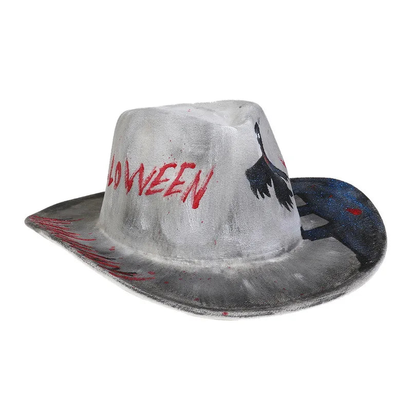 EtherealBe Halloween cowboy hat for adults with unique design featuring spooky motifs and colors