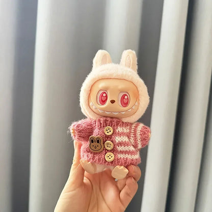 Labubu Sitting Party Dolls Cute Mini Plush Toy with Easter Bunny Sweater Outfit Labubu Series I II Collectible Doll Clothing
