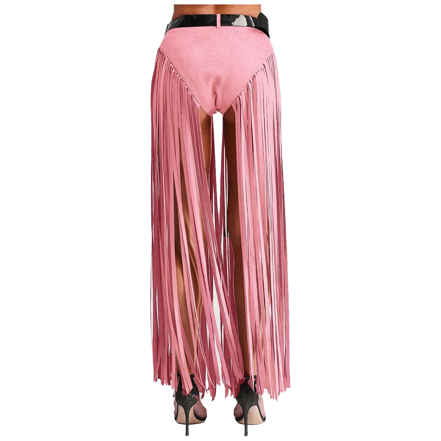 Womens Hippy Cosplay Costume High Waist Suede Underwear with Long Tassels And Belt Halloween Dress Up 70s Disco Costume
