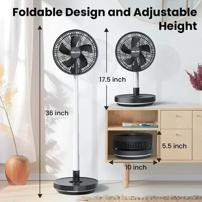 Belife X10 Portable Fan, Cordless Oscillating Fan with Remote, Foldable Telescopic Adjustable Height Fan with LED Light & Timer
