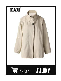 [EAM] Orange Big Size Casual Knitting Cardigan Sweater Lapel Long Sleeve Women New Fashion Tide Spring Autumn 2026 1DJ3315