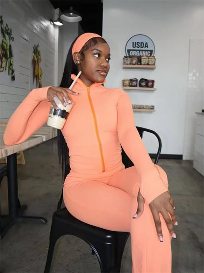 2025 Fall Casual Tracksuits Women Sets Long Sleeve Top Pants Streetwear Sports Three 3 Piece Matching Sets Outfits With Headband