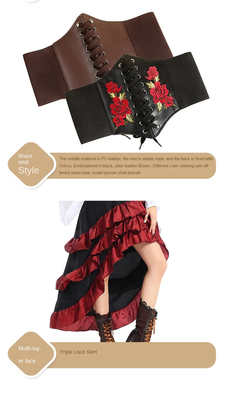 Halloween Womens'S Medieval Pirate Costume Captain Huntress Clubwear Corset Dress Lace Up Play Suit Cosplay Fancy Party Dress