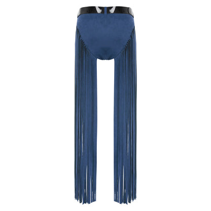 Womens Hippy Cosplay Costume High Waist Suede Underwear with Long Tassels And Belt Halloween Dress Up 70s Disco Costume