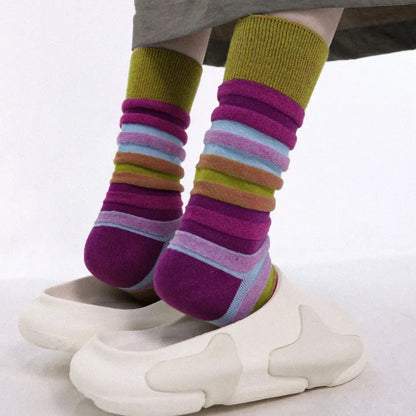 Autumn Winter Fashion For Woman Concave Convex Three-dimensional Stripes Colorful Cotton Socks Mid Tube Soft Sport Casual Sox