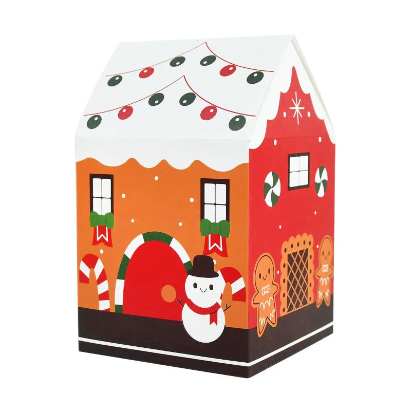 4pcs Christmas House Shape Candy Box Cartoon Merry Christmas Gift Packaging Chocolate Box Navidad 2025 New Year Party Kids Gifts