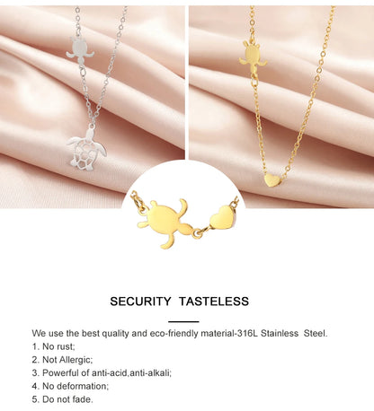 Silver and gold sea turtle pendant necklace for women in eco-friendly stainless steel