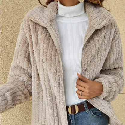 Autumn Winter Women Warm Furry Jacket New Fashion Patchwork Lapel Overcoat Female New Elegant Casual Communte Holiday Outerwears