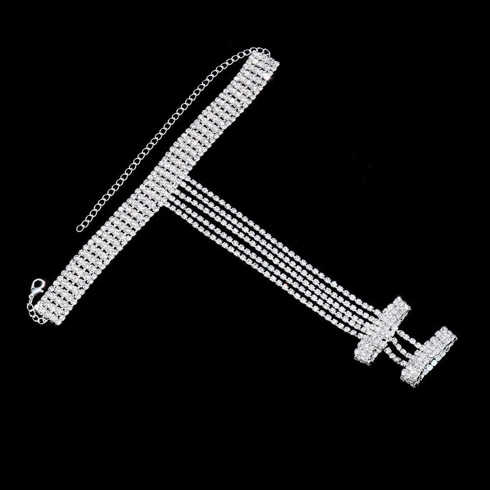 INS Shiny Crystal Multiple Rows Hand Finger Bracelets Jewelry for Women Rhinestone Charm Finger Rings Wrist Chain Bracelet Gift