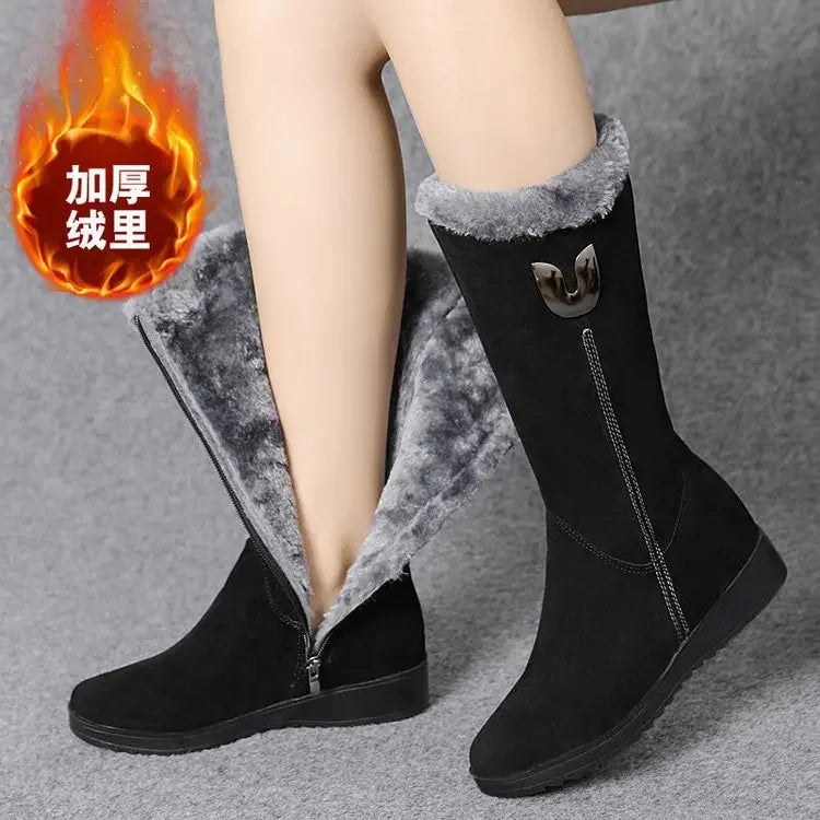 Warm Chelsea High Fur Boots Women 2025 Winter Shoes for Women Chunky Mid-calf Plush Snow Flat Boots ZIP Fashion Botas De Mujer