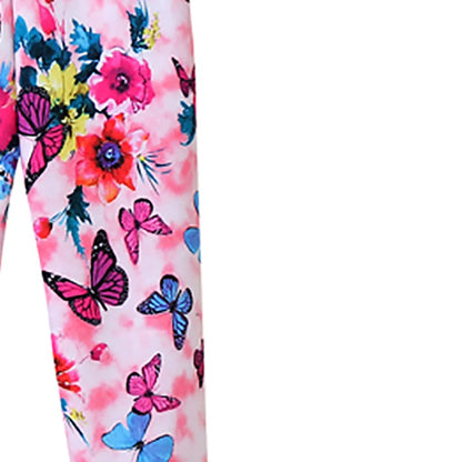 Girls Warm Plush Long Pants for Autumn Spring Cartoon Butterfly Striped Soft Cozy Leggings Fleece-Lined Bottoms Kids Casual Wear