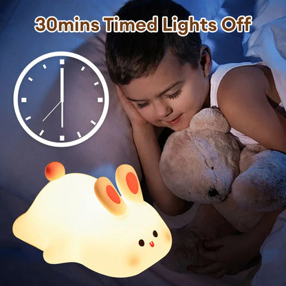 Cute LED Night Light Touch Sensor Cartoon Kid's Nightlights Big Face Rabbit Silicone Night Light Christmas Gift Bedside Lamp