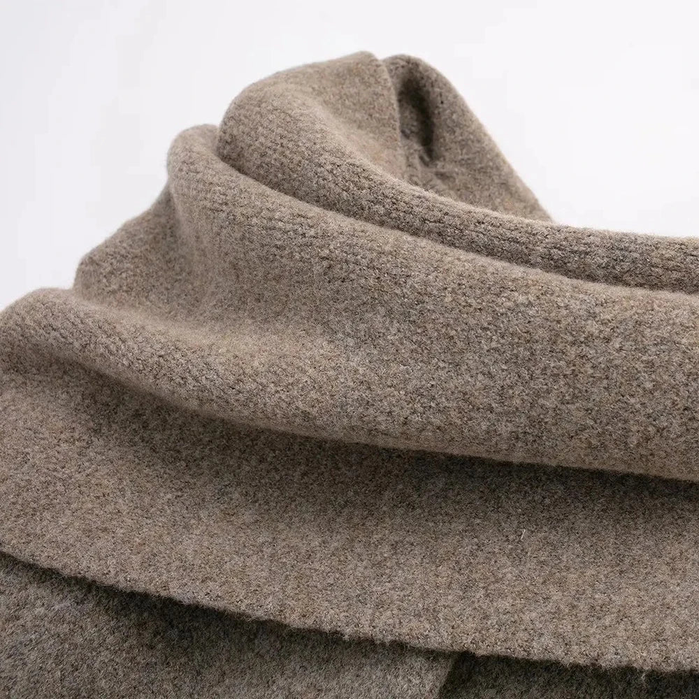 Women's Knitted Cardigan with Scarf Slim Casual Jacket Long Sleeve Patchwork Pocket Jacket Elegant Office Women's Sweater