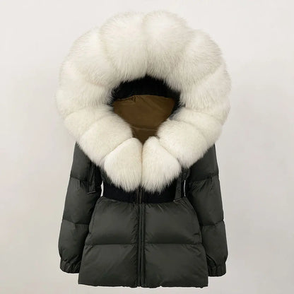 OFTBUY 2025 Winter Clothing Puffer Jacket Women Real Fox Fur Hooded Thick Warm 90% White Duck Down Coat Female Parkas Waterproof