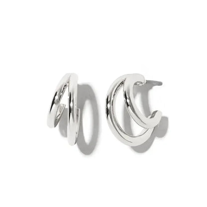 925 Sterling Silver Ear Needle Vintage C Shape Earrings For Women Triple Open Circle Piercing Stud Earrings Fashion Jewelry