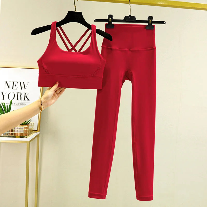 TRY TO BN Women's Tracksuit Yoga Sets Fitness Leggings Sports Bra Naked Sportwear Breathable Workout Two Pieces Suit Gym Clothes