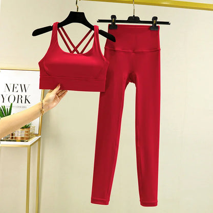 TRY TO BN Women's Tracksuit Yoga Sets Fitness Leggings Sports Bra Naked Sportwear Breathable Workout Two Pieces Suit Gym Clothes