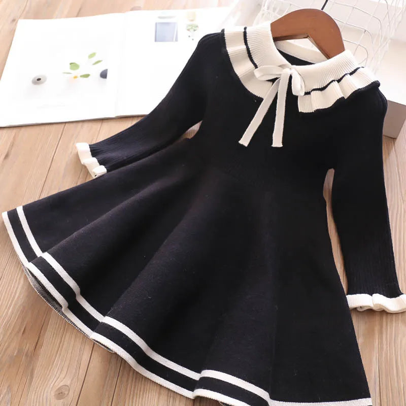 New girl baby sweater knitted dress  children warm Sweater dress for girls infant casual pure color Pleated princess dress