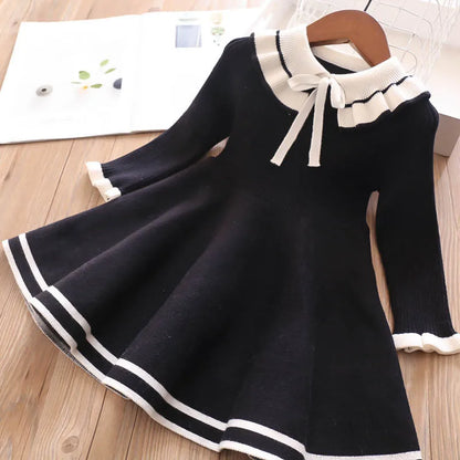 New girl baby sweater knitted dress  children warm Sweater dress for girls infant casual pure color Pleated princess dress