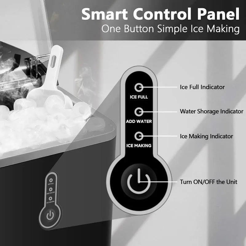 KUMIO Ice Makers Countertop, 9 Thick Bullet Ice Ready in 6-9 Mins,26.5 Lbs in 24Hrs,Portable Ice Maker with Scoop and Basket