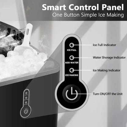 KUMIO Ice Makers Countertop, 9 Thick Bullet Ice Ready in 6-9 Mins,26.5 Lbs in 24Hrs,Portable Ice Maker with Scoop and Basket